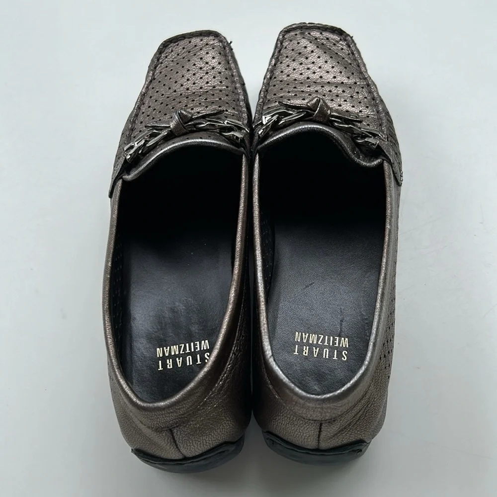 Stuart Weitzman metallic loafers perforated size 8 M little to no signs of wear